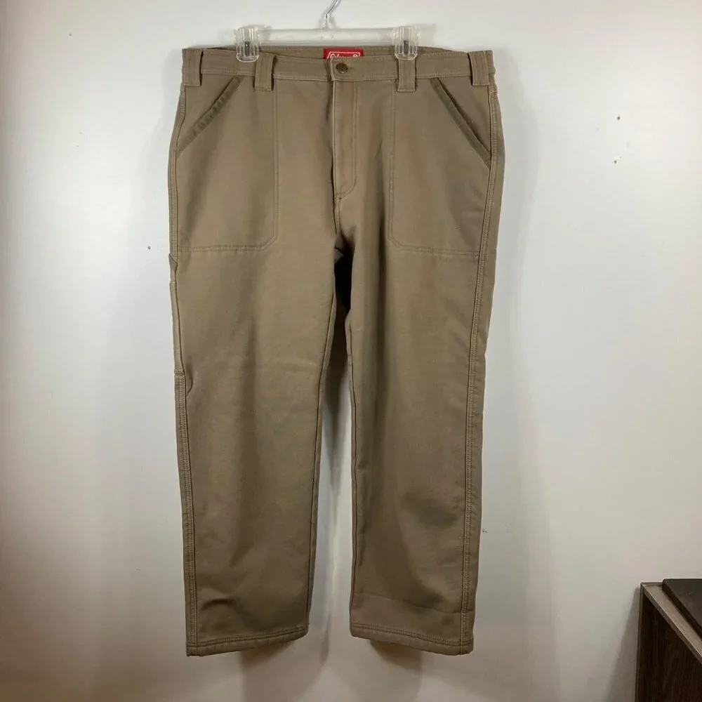 Mens Coleman Fleece Lined Tan‎ Green Carpenter Pants 38 x 30